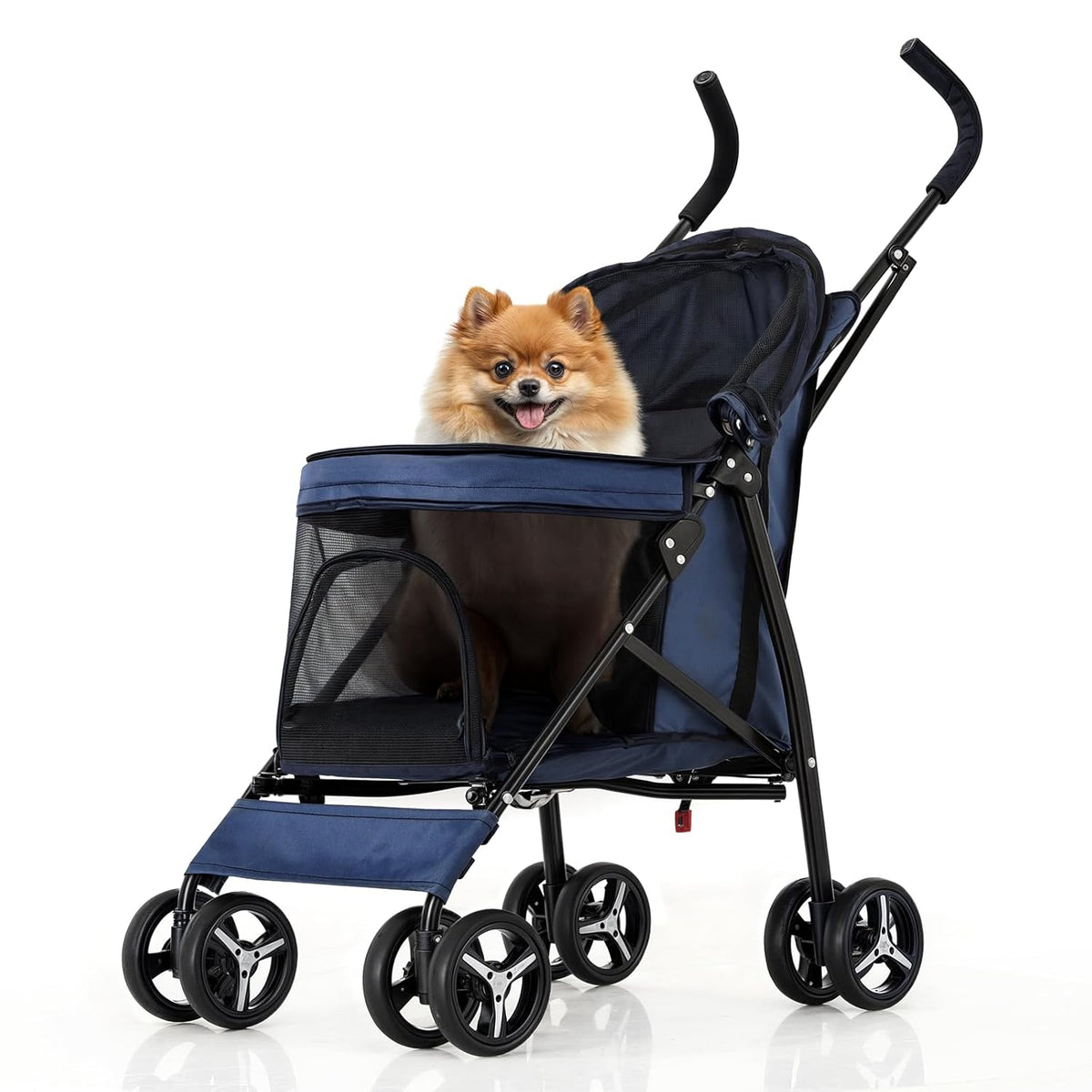 MoNiBloom 4 Wheels Pet Stroller, Easy-Fold Puppy Cage Jogger Stroller with Sun Cover, Pad and Rear
