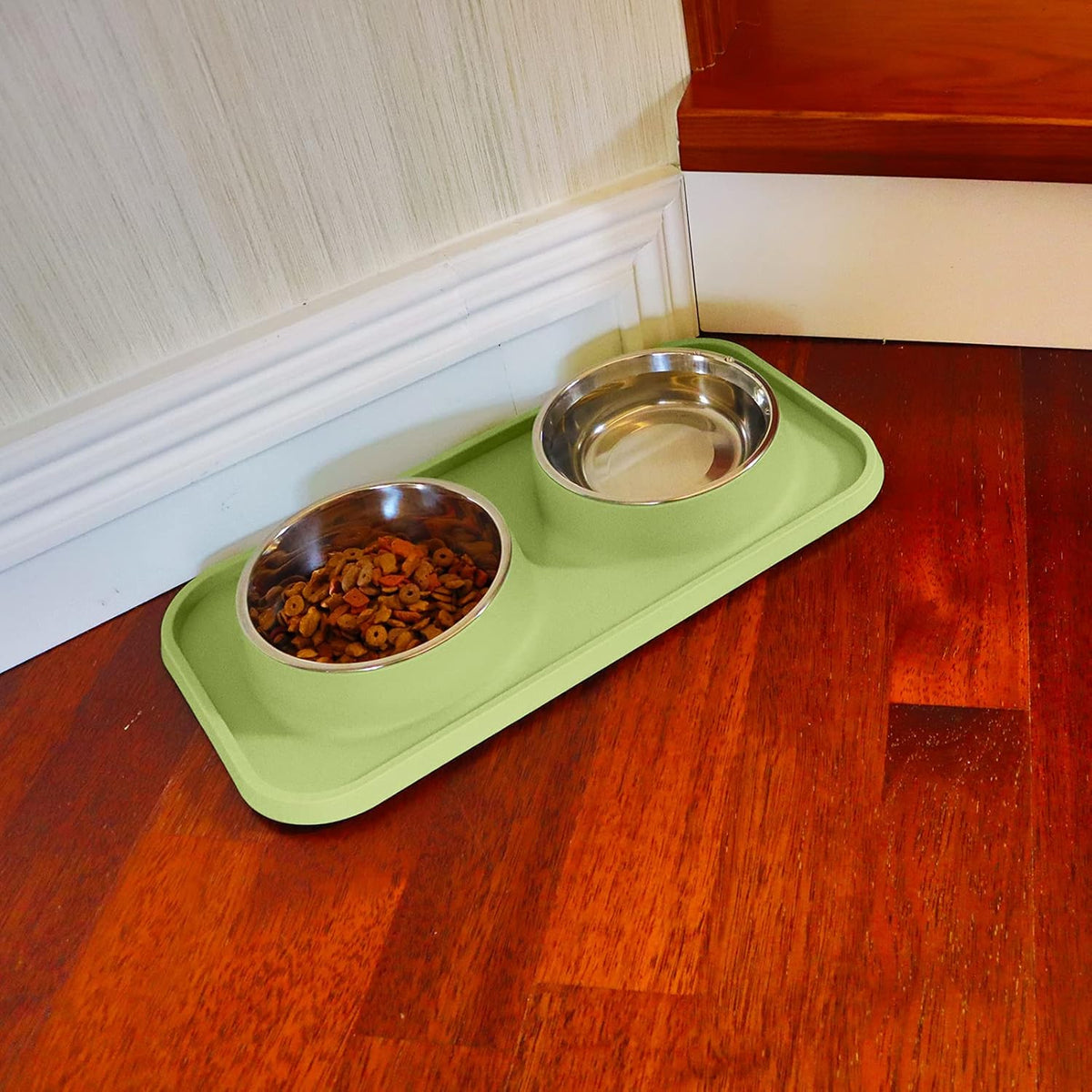 Cat Food Bowls, Cat Bowls Non-Skid and Non-Spill Silicone Pads with PP Stand, Removable Stainless