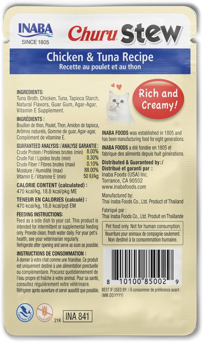 INABA Churu Stew for Cats, Side Dish Pouch with Vitamin E, 1.4 Ounces per Pouch, 12 Pouches