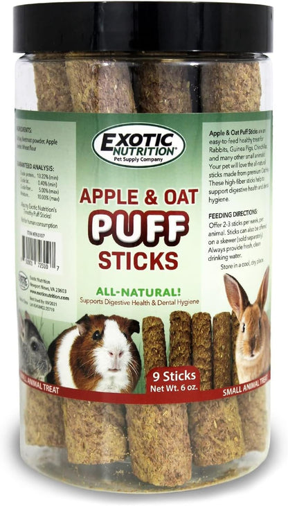 Apple & Oat Puff Sticks (6 oz.) - Healthy Natural High Fiber Chew Treat Made with Oat Hay