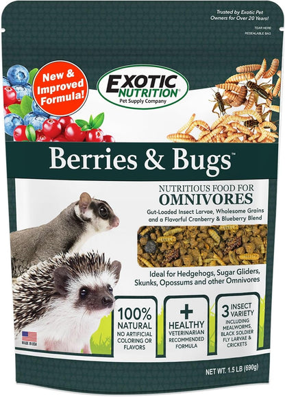 Berries & Bugs 1.5 lb - All Natural High Protein High Fiber Food for Hedgehogs, Skunks, Opossums