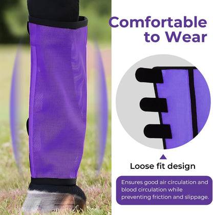 Mesh Horse Fly Boots Set of 4，Adjustable and Universal Loose Fitting & Non-Slip Horse Fly Leggings