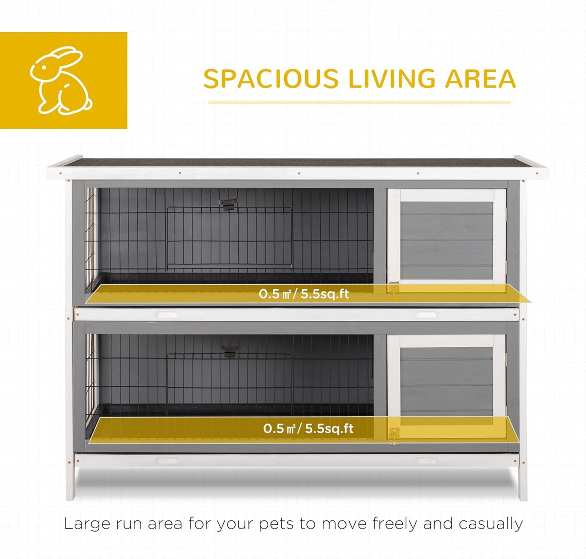 PawHut 54" 2-Story Large Rabbit Hutch Bunny Cage Wooden Pet House Small Animal Habitat with