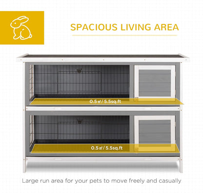PawHut 54" 2-Story Large Rabbit Hutch Bunny Cage Wooden Pet House Small Animal Habitat with