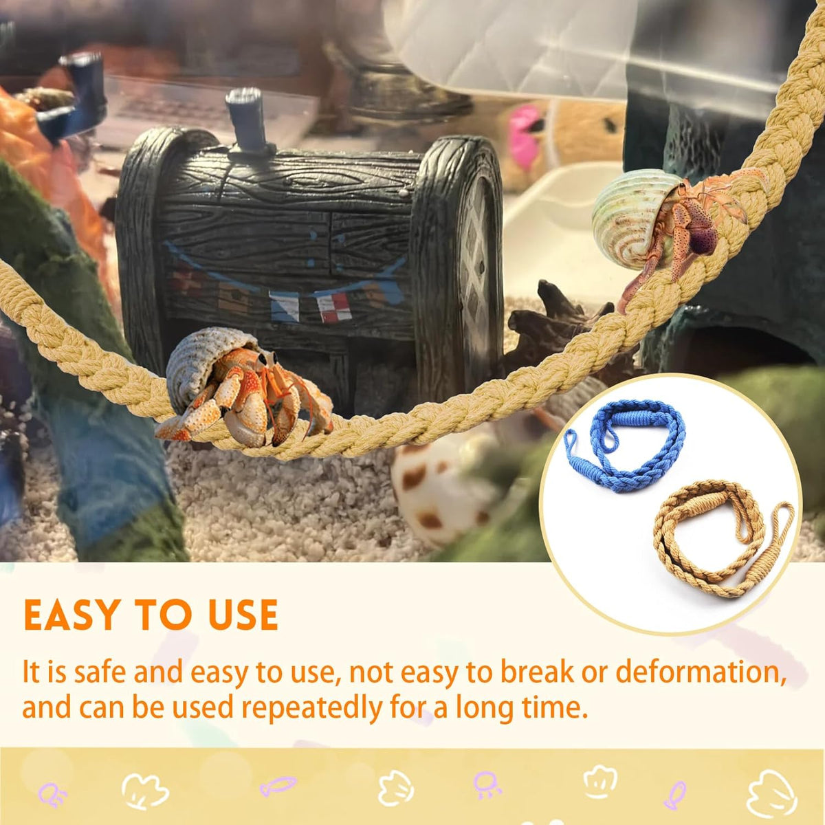 2PCS Hermit Crab Climbing Toys,Hermit Crab Rope Ladder Decor Reptile Hanging Vines Toys Hermit Crab