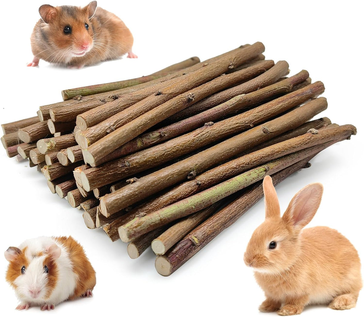 250g Natural Peach Wood Chew Sticks for Rabbits, Hamsters, Chinchillas - Extra Hard Teeth Grinding