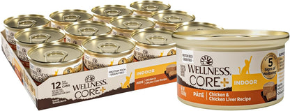 Wellness CORE+ Indoor Pate Adult Wet Cat Food, Natural, Protein-Rich, Grain Free, 3 Ounce, 12 Pack