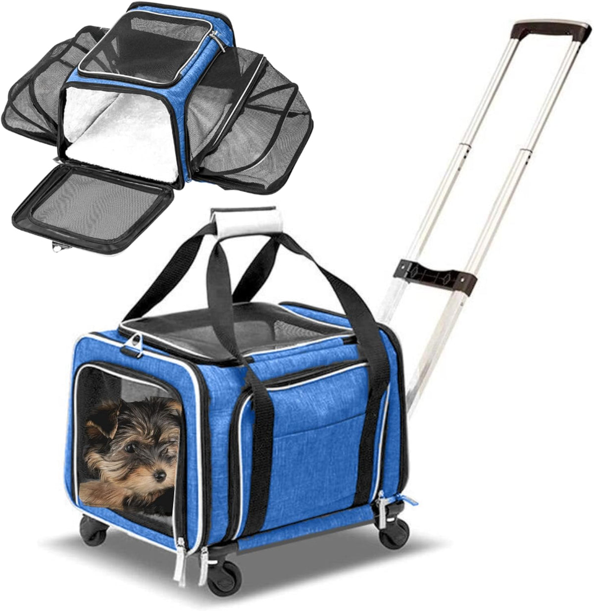 Airline Approved Expandable Premium Pet Carrier on Wheels- Two Sided Expandable Rolling Carrier