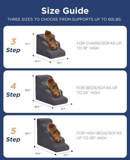 Beige Curved Dog Stairs Ramp for High Beds 28.7" H, 5-Step Dog Steps for Small Dogs and Cats, Pet