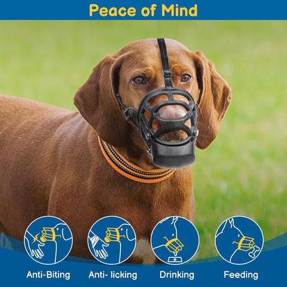BARKLESS Basket Muzzle for Large Dogs, Humane Muzzle to Prevent Biting and Scavenging, Snap-on