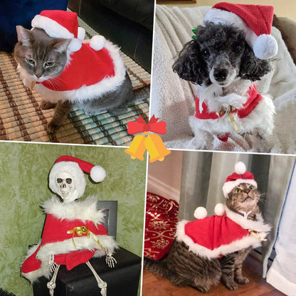 Enjoying Cat Christmas Costume, Pet Santa Claus Hat with Xmas Clothes for Cats Small Dogs, Kitten
