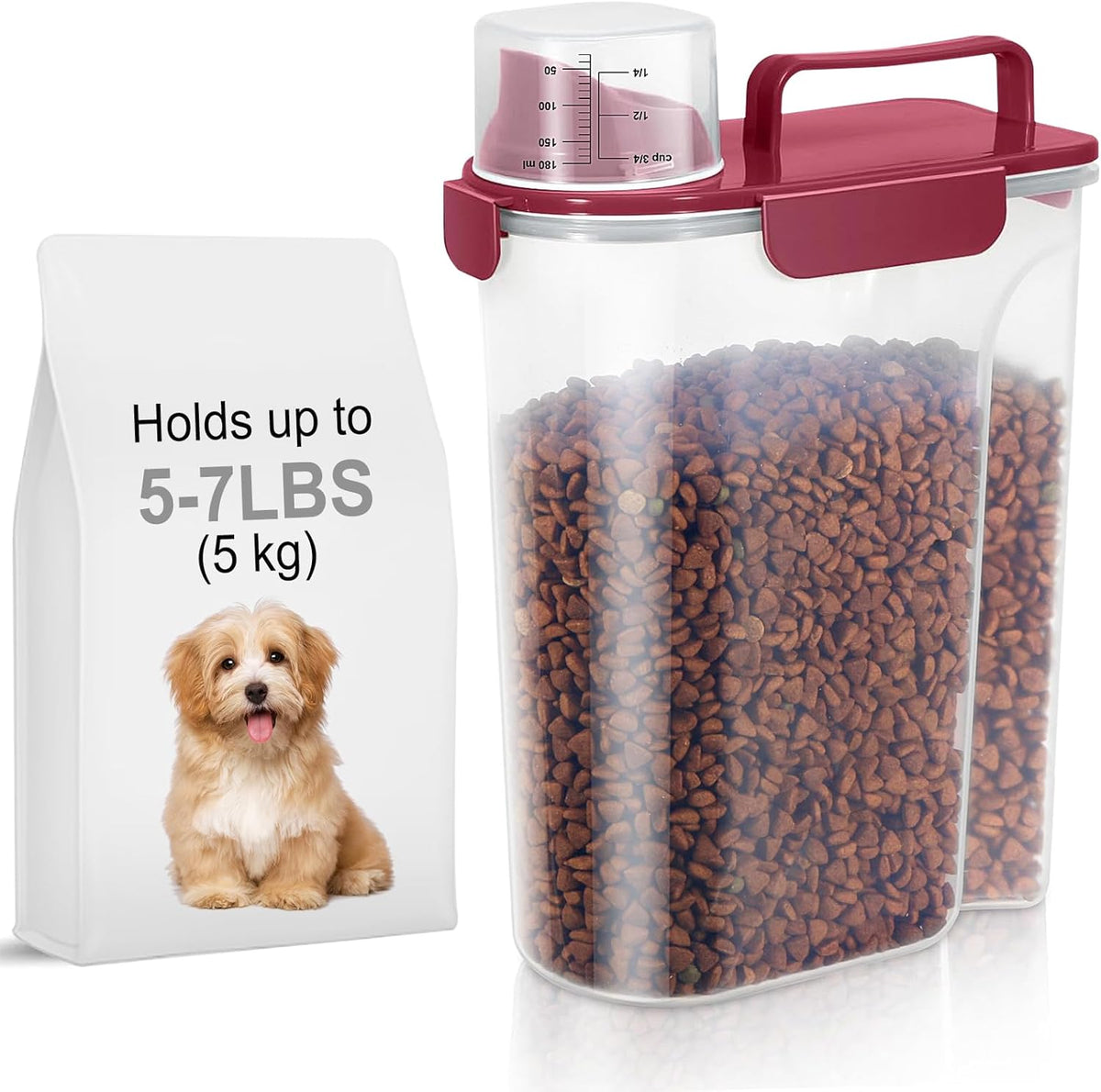 5-7Lbs Dog Cat Food Storage Container with Upgraded Large Nozzle BPA-free, 4 Snap Seals Plastic Pet