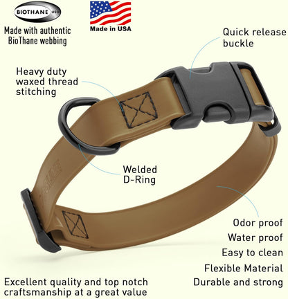 Dogline Biothane Waterproof Dog Collar with Quick Release Buckle Strong Coated Nylon Webbing with