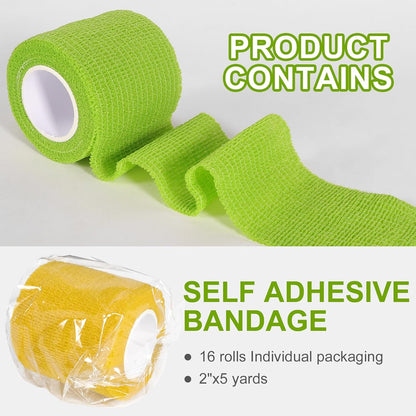 24 Pack Self Adhesive Bandage Wrap 2 Inch, Cohesive Medical Tape for Sports, Elastic Vet Wrap for