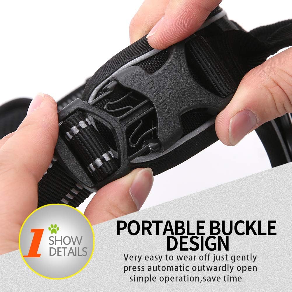 Truelove No Pull Dog Harness with Easy Control Handle and 2 Leash Attachments,Reflective Adjustable