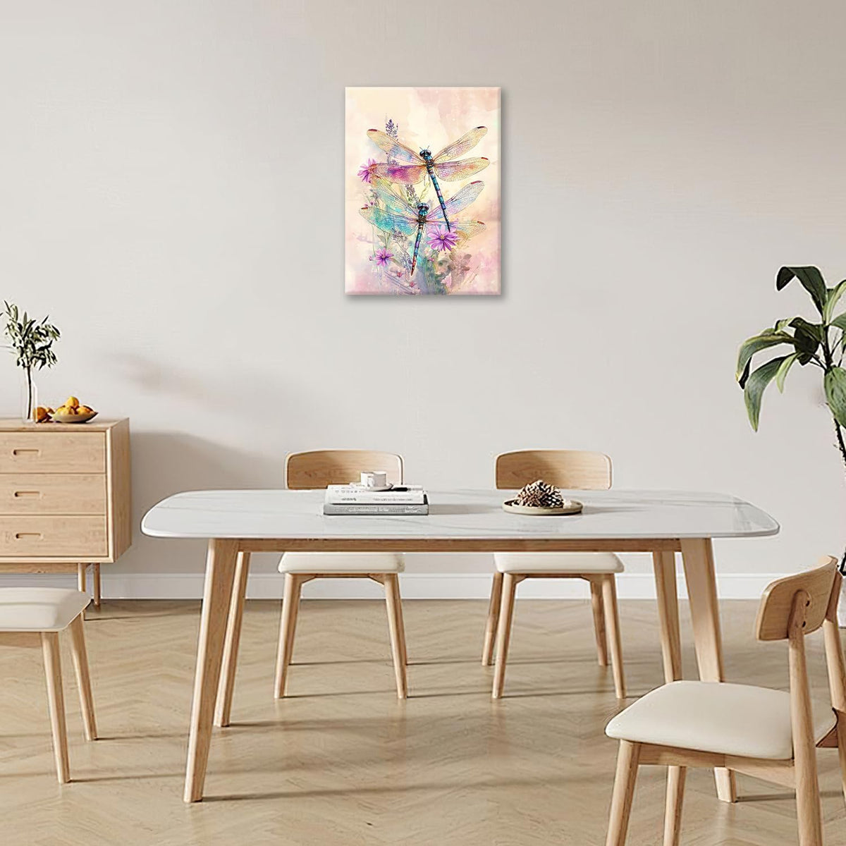 Dragonfly Bathroom Pictures Wall Art, Floral Bathroom Wall Decor, Framed Painting Canvas Artwork