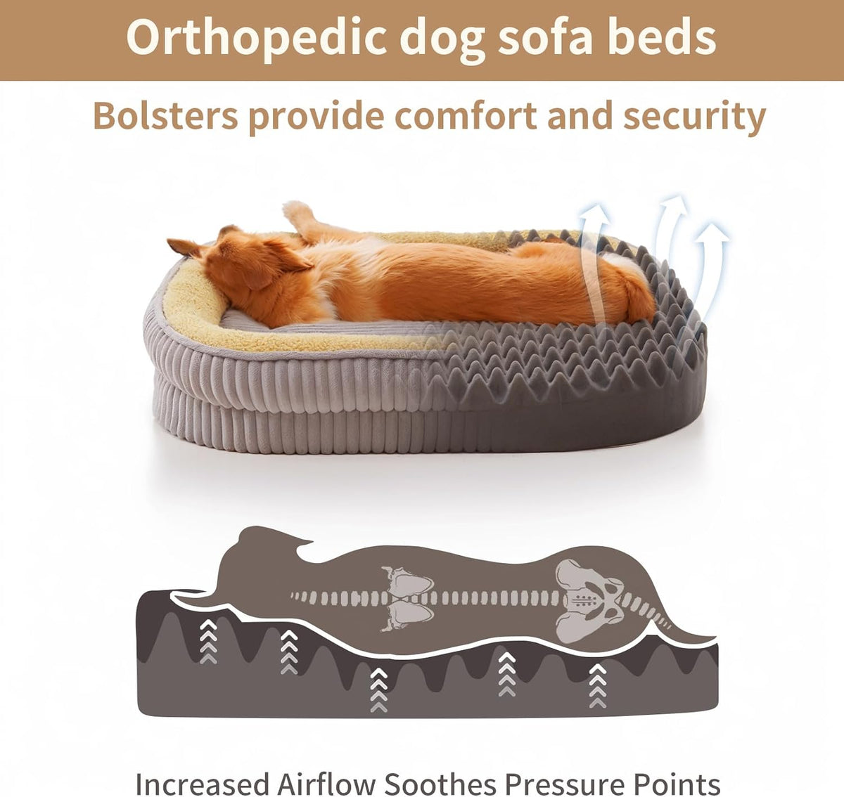 Orthopedic Dog Bed for Large Dogs Breeds, High Density Egg Crate Foam Dog Sofa Beds,Oval Kennel