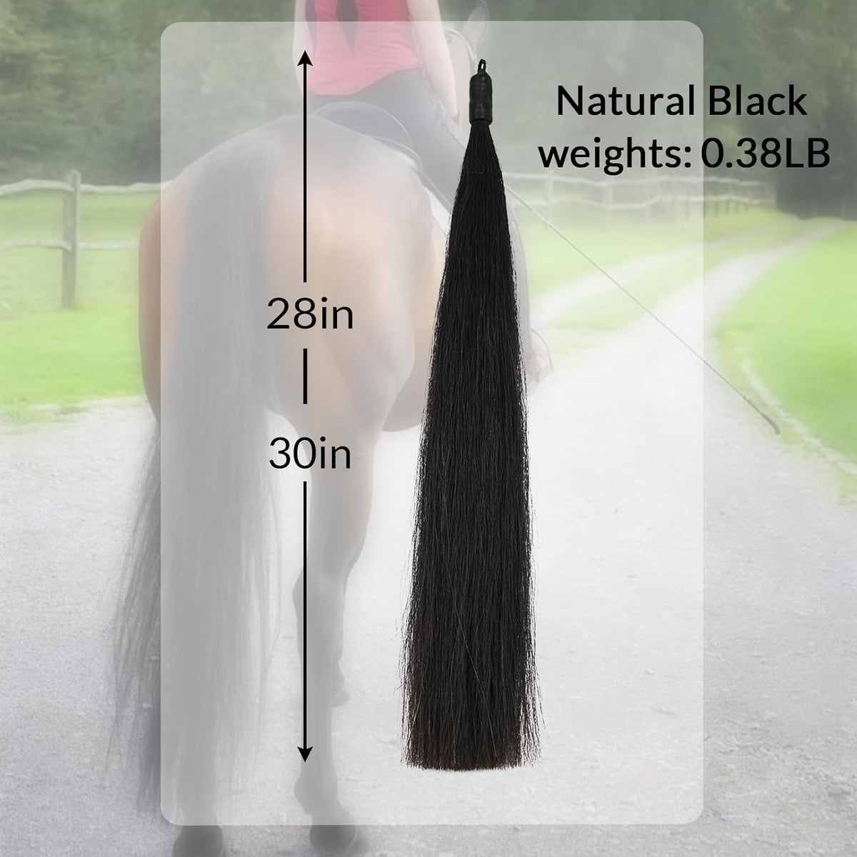 Horse Tail Extension with Braided Horsehair Loop, Blunt Cut Bottom, 3/8 lb, 28-30 inches (Natural