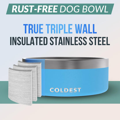 Coldest Dog Bowl - Anti Rust Metal, Non Slip, 3 Layers Insulated Stainless Steel Dog Bowls - Spill