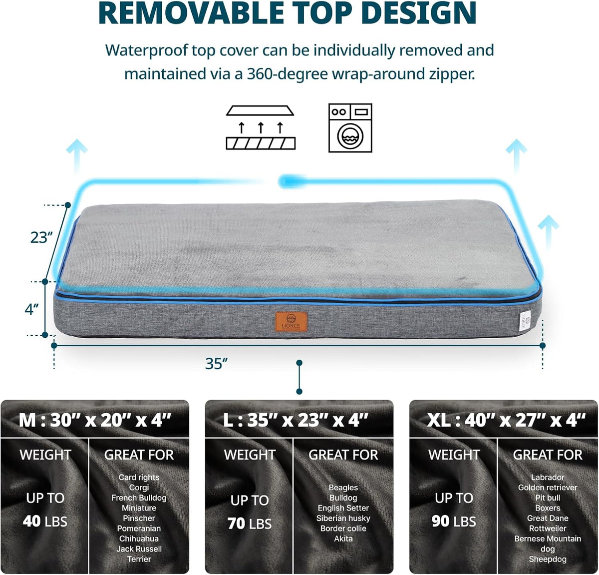 Memory Foam Large Dog Bed - 4” Thick Orthopedic Beds for Large Dogs - Waterproof Dog Bed with