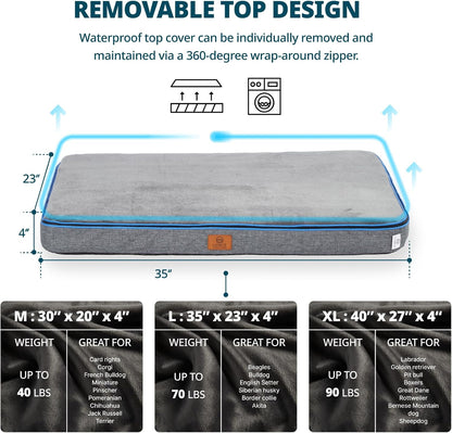 Memory Foam Large Dog Bed - 4” Thick Orthopedic Beds for Large Dogs - Waterproof Dog Bed with