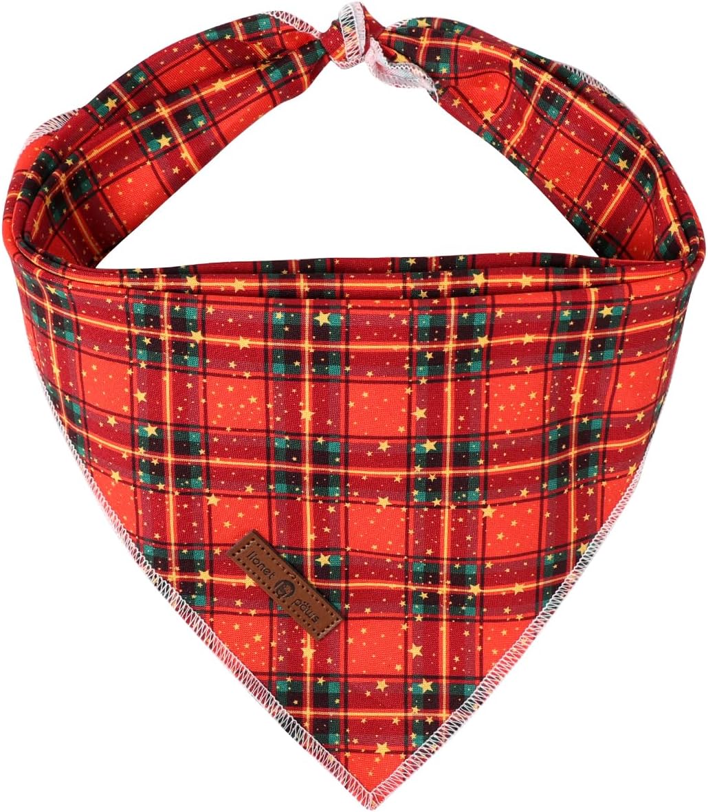 Lionet Paws Christmas Dog Bandana for Small Medium Dogs,Grid Dog Kerchief Washable Dogs Triangle