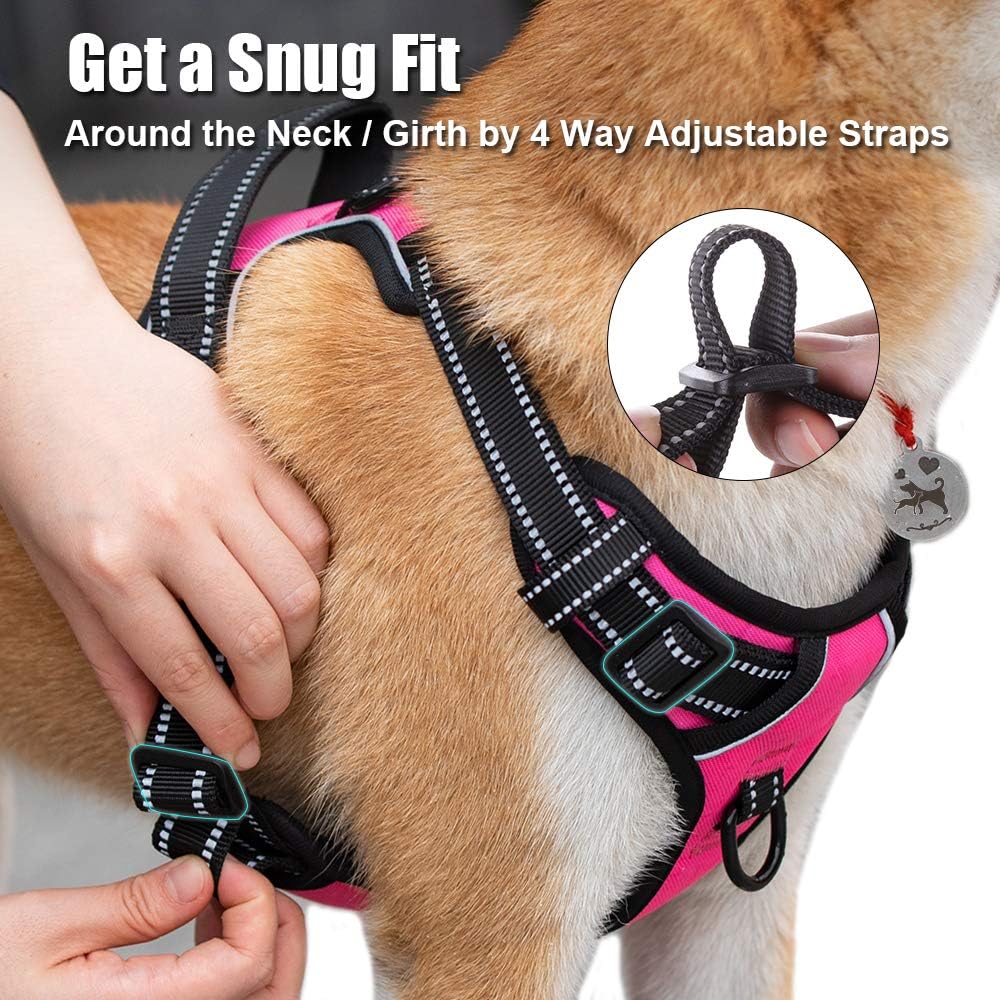 PoyPet No Pull Dog Harness, Reflective Comfortable Vest Harness with Front & Back 2 Leash