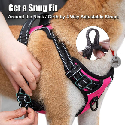PoyPet No Pull Dog Harness, Reflective Comfortable Vest Harness with Front & Back 2 Leash