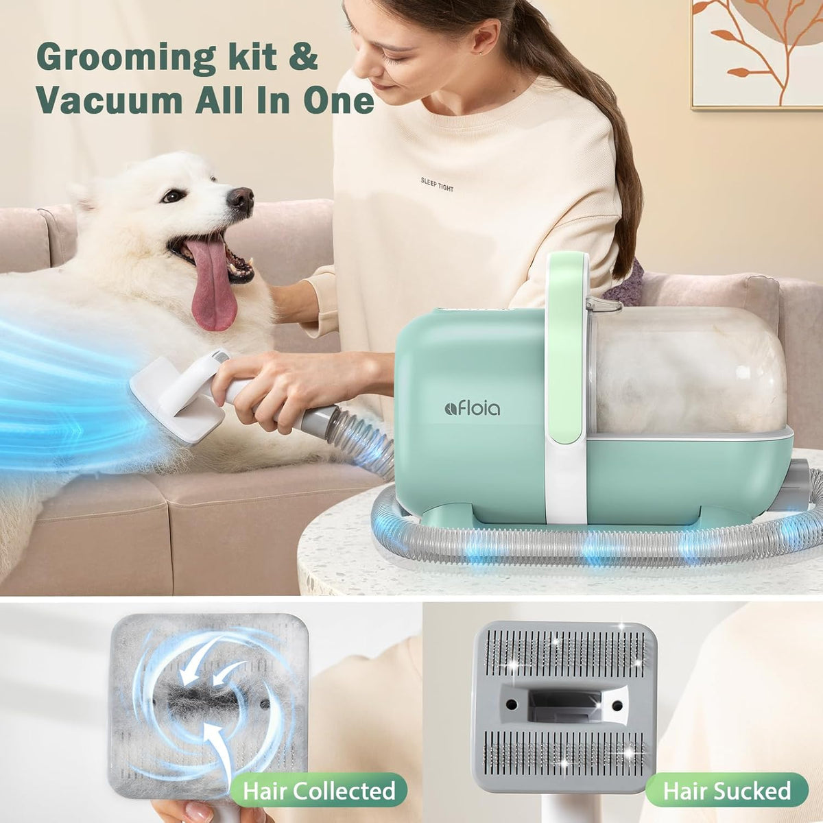 Afloia 6-in-1 Dog Grooming Kit, Pet Grooming Vacuum for Shedding, Dog Hair Vacuum with Clipper Nail