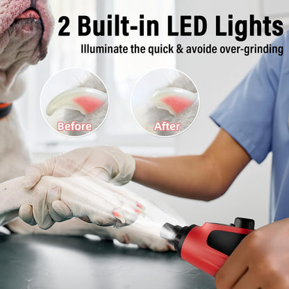 Casfuy Smart 6-Speed Dog Nail Grinder - 50% More Power Pet Nail Grinder with 2 LED Lights Quiet
