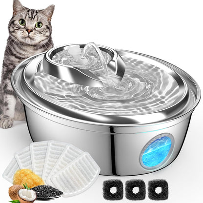 ORSDA Stainless Steel Cat Water Fountain, Automatic Pet Drinking Fountain, 67oz/2L Dog Pet Water
