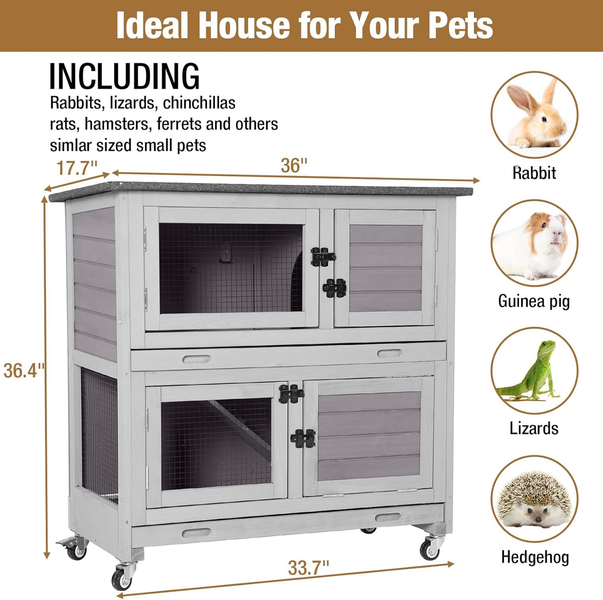 Rabbit Hutch Outdoor Indoor Bunny Cage 2 with Large Pull-Out Trays 2 Story Guinea Pig Cage on