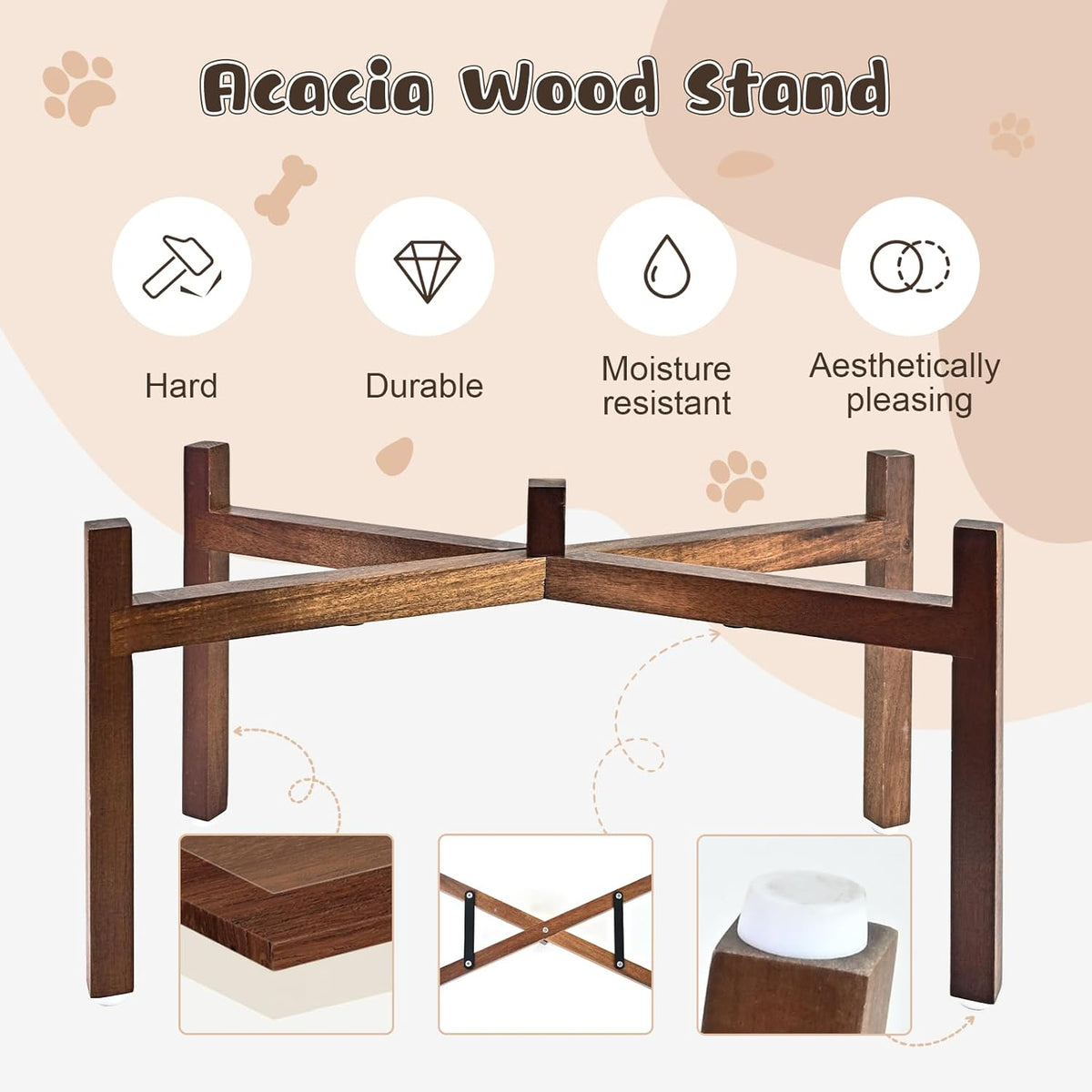 SPUNKYJUNKY Ceramic Elevated Dog Bowl Set with Acacia Wood Stand for Food and Water for Large Dogs