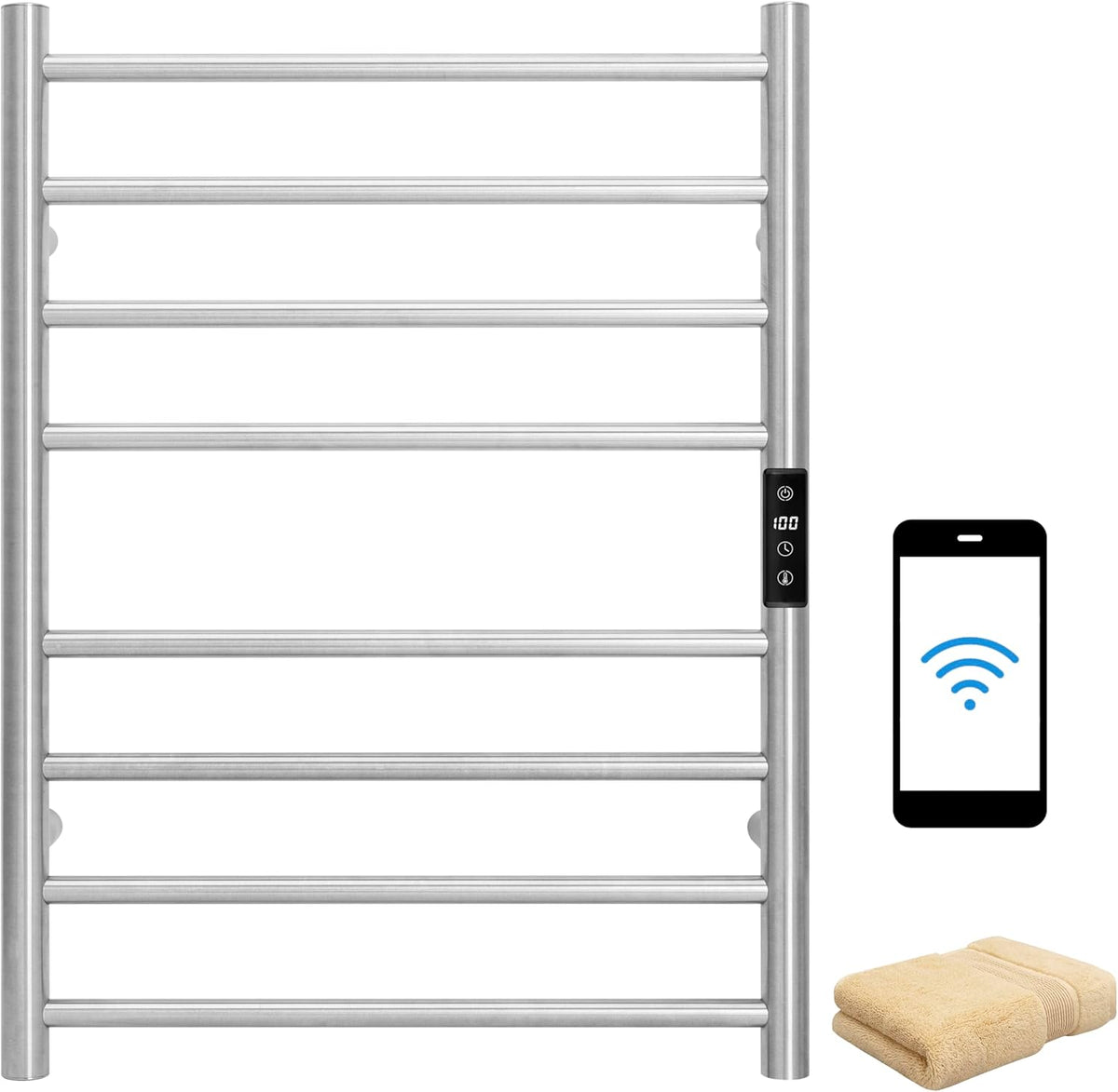 KEG Smart WiFi Towel Warmer Wall Mounted with Built-in Timer and Temperature Adjust Control, 8 Bars
