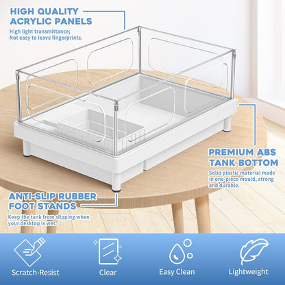 Small Turtle Tank with Filter, Turtle Aquarium, Acrylic Turtle Terrarium with Basking Platform