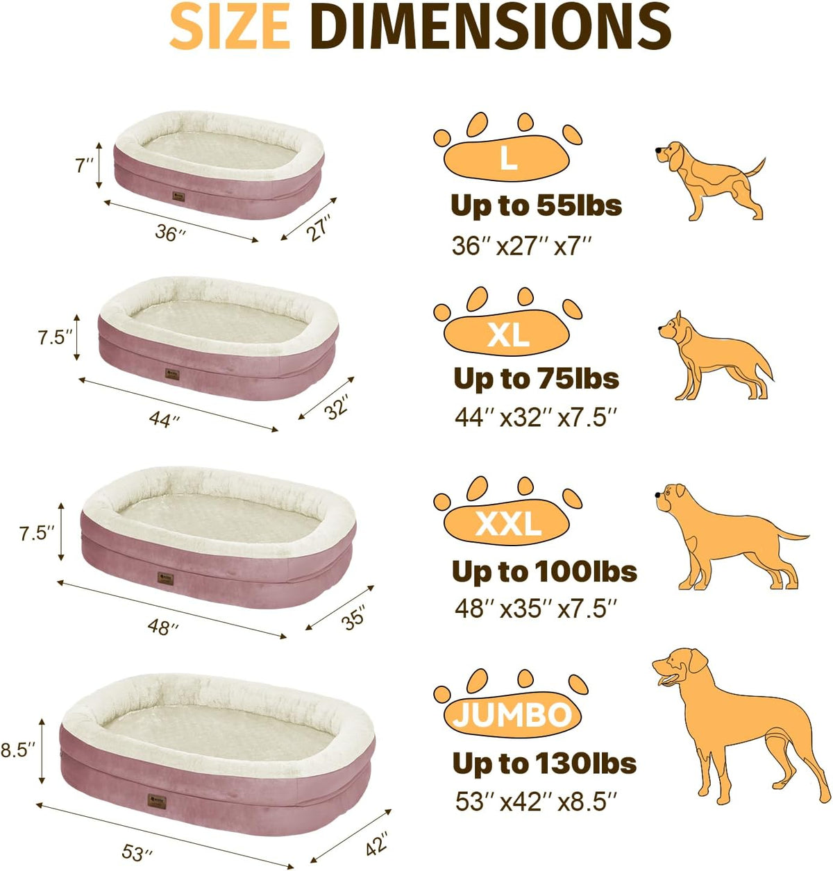 Orthopedic Waterproof Large Dog Bed: Memory Foam Washable Dog Bed with Bolsters - XL Removable