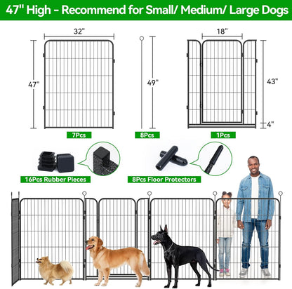 Dog Playpen Outdoor Extra Wide 8 Panels Heavy Duty Dog Fence 47" Height Anti-Rust with Doors