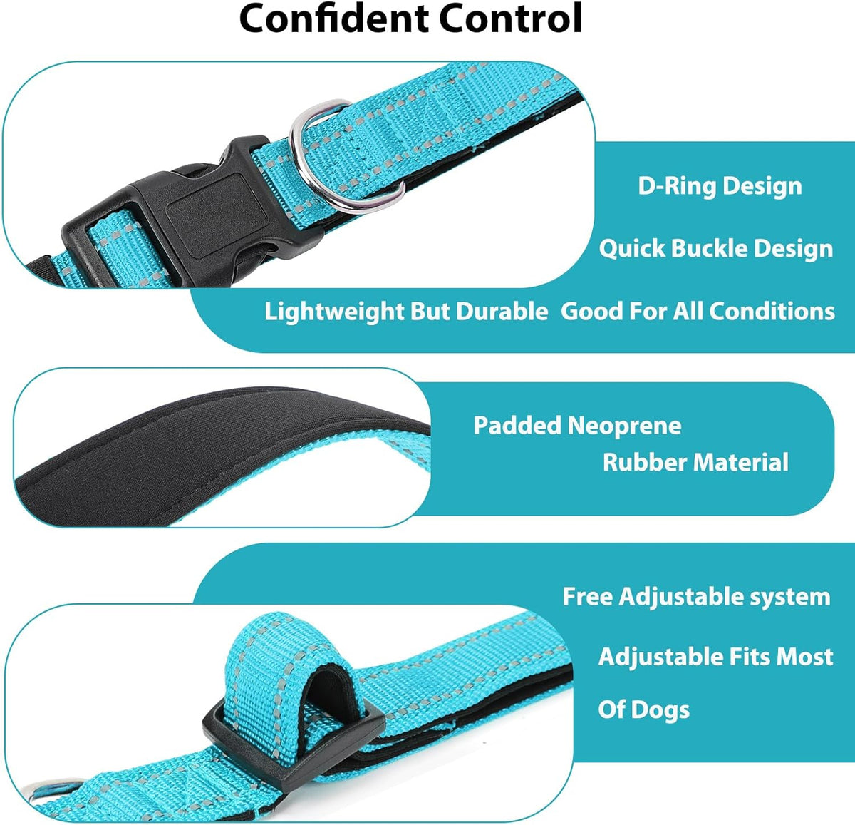 Reflective Dog Collar Padded with Soft Neoprene Breathable Quick Release Basic Dog Collars for