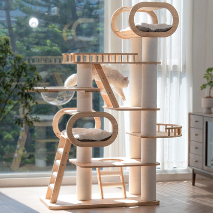 76.8'' Modern Cat Tree for Indoor Cats, Tall Wooden Cat Tower for Home Decoration, Multi-Level