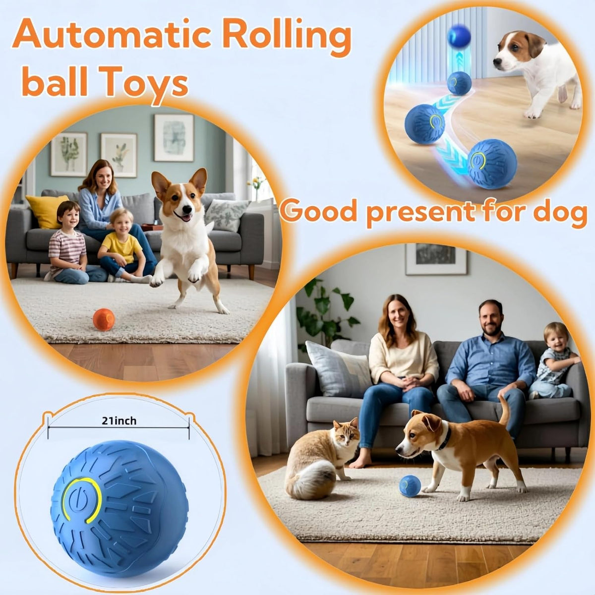 2025 New Interactive Dog Toys Dog Balls,Durable Motion Activated Automatic Rolling Ball Toys