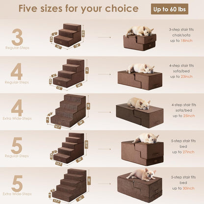 EHEYCIGA Dog Stairs for High Bed 25" H, 5-Step Extra Wide Dog Steps for Bed, Pet Steps for Small