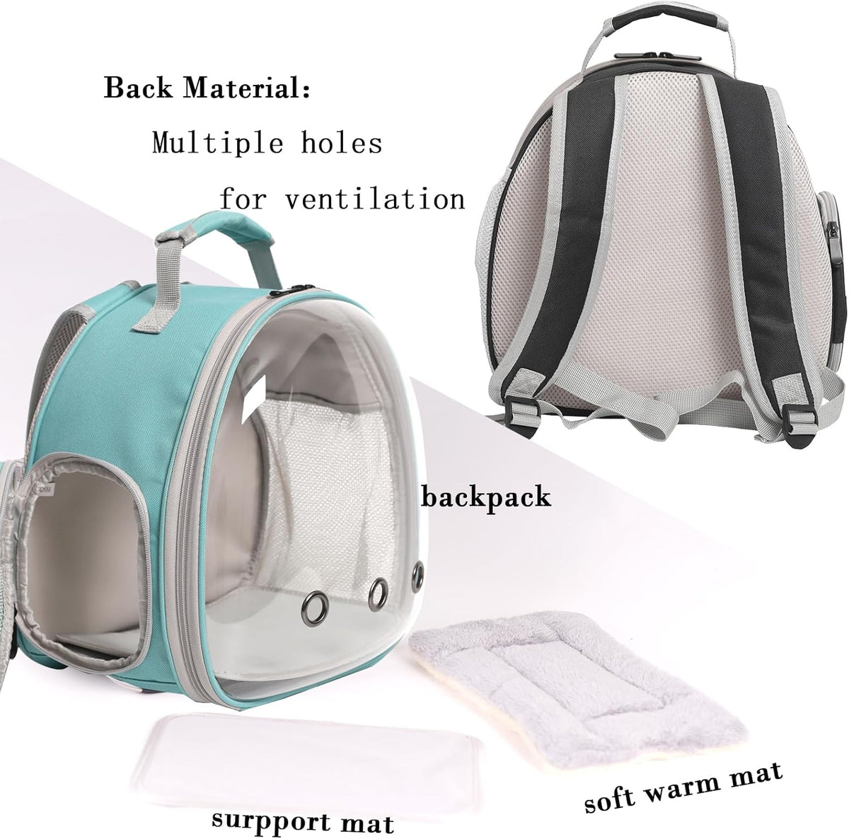 Guinea Pig Carrier Backpack with Soft Warm Mat Set,Lizard Backpack Carrier,Space Capsule Clear