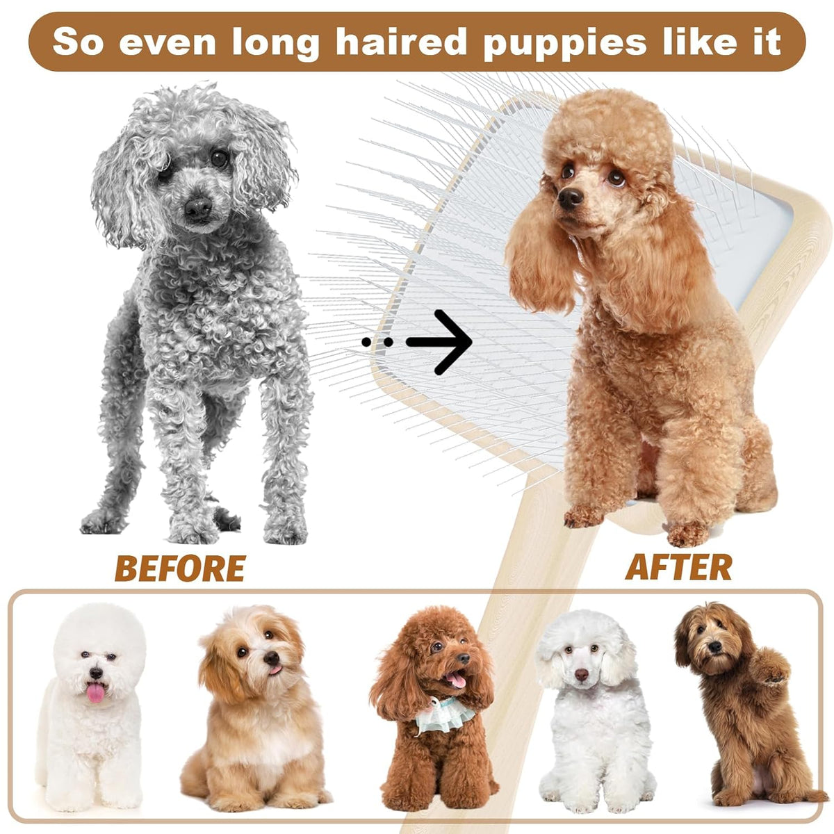 Slicker Brush for Dog, Doodles and Poodle Brush, for Tangles, Fluff Coat, Curly Hair Pets, Remove