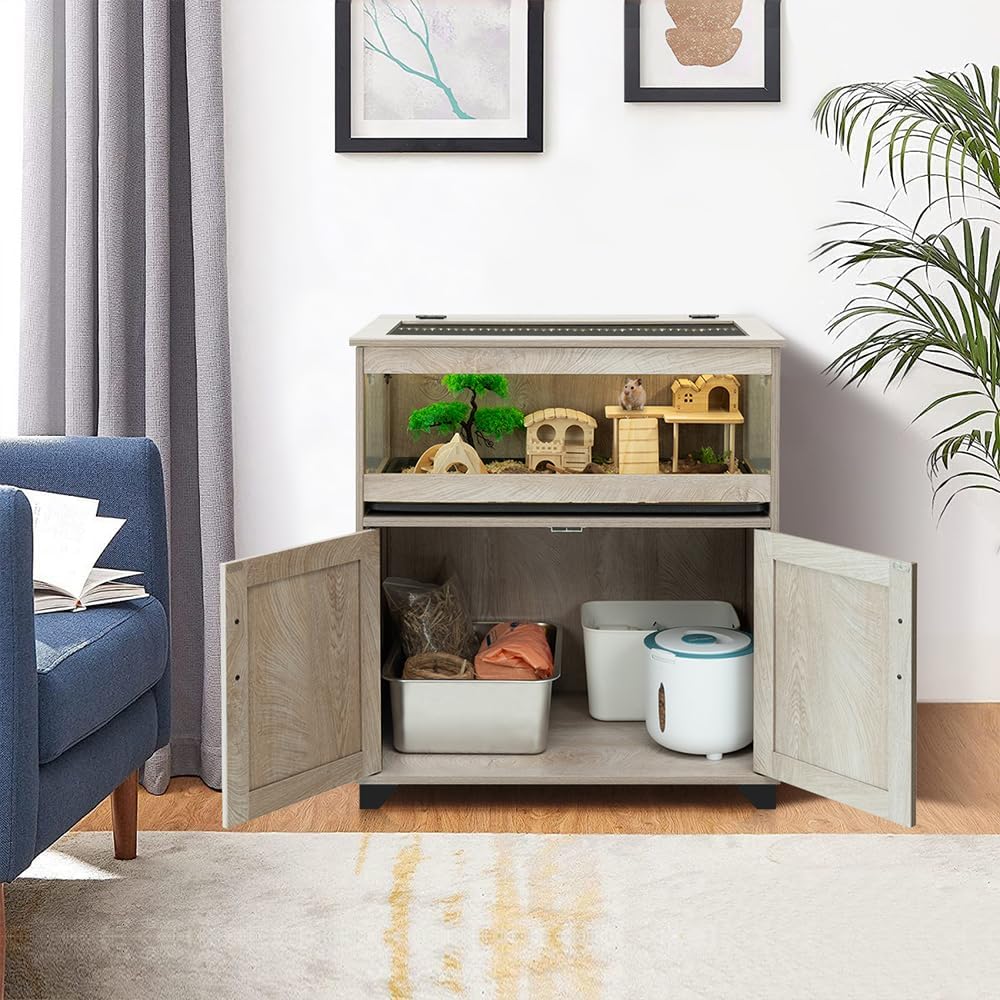 unipaws Hedgehog Cage with Storage Cabinet, Hamster Cage for Rat and Guinea Pigs, Clear Transparent