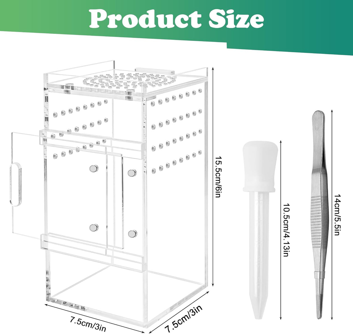 Jumping Spider Enclosure, 3x3x6 Inch Jumping Spider Habitat with Magnet Opening Door Jumping Spider