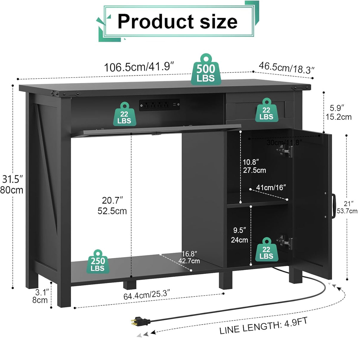 40 Gallon Aquarium Stand With Charging Station, Farmhouse Fish Tank Stand, Reptile Tank Stand