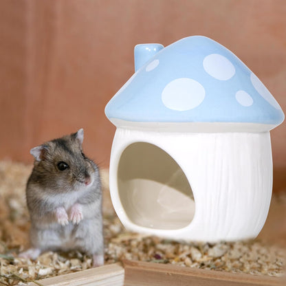 Ceramic Mushroom Hamster Hideout - Hamster Habitat for Hamsters Chinchillas Hedgehogs and Gerbils