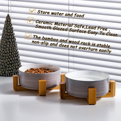Petygooing Ceramic Cat Dog Bowl Set with Stand,Small Dog Bowls,Pet Food and Water Dish, Anti Slip