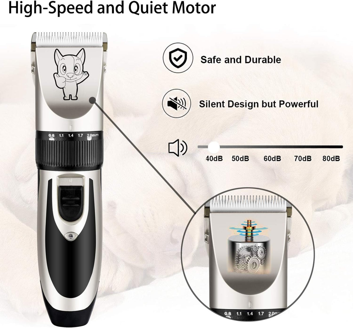 Dog Grooming Kit Clippers, Low Noise, Electric Quiet, Rechargeable, Cordless, Pet Hair Thick Coats