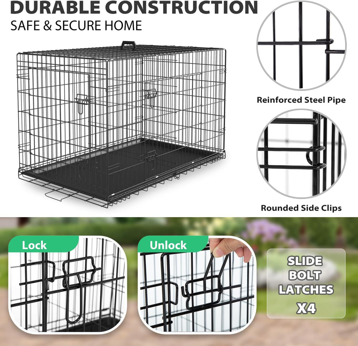 BestPet | Dog Crate | 24" | Black | Foldable Metal Kennel with Double Doors, Secure Slide-Bolt